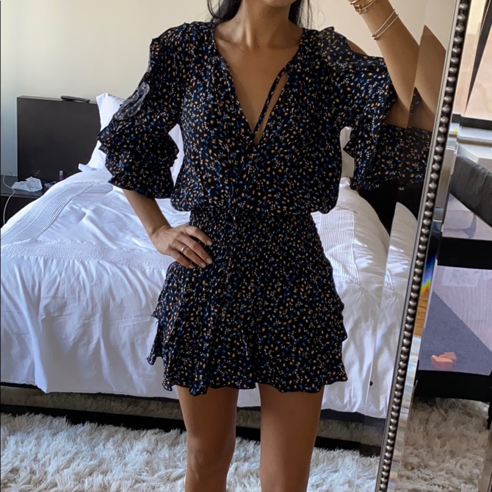 Printed romper dress with cold shoulder sleeves